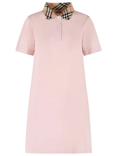 Burberry Piquet Polo Dress Checked Collar Short Sleeves In Pink