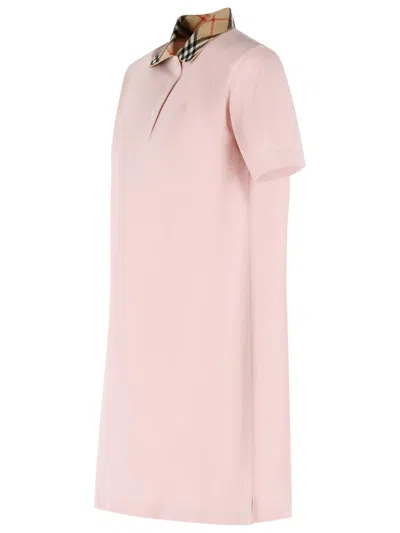Burberry Piquet Polo Dress Checked Collar Short Sleeves In Pink