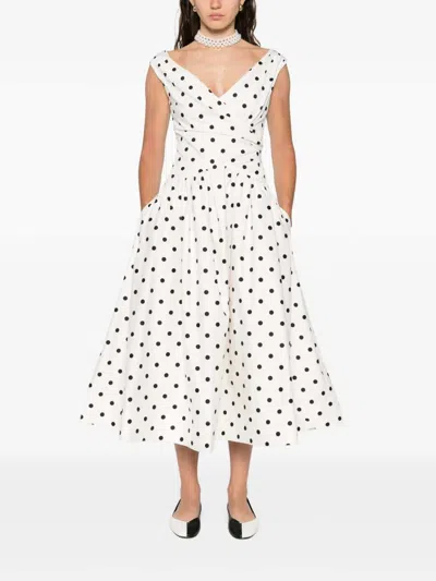 Self-portrait White Dress With All-over Polka Dot And Flared Skirt In Cotton Woman In Orange