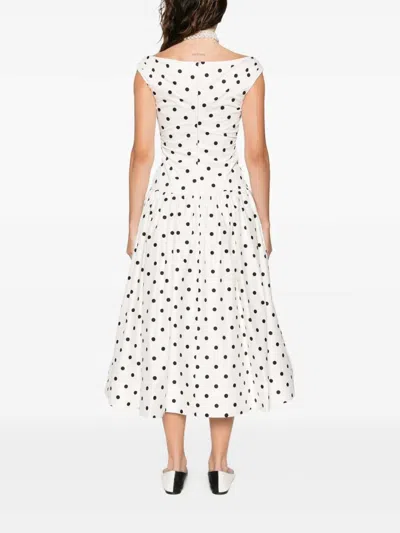 Self-portrait White Dress With All-over Polka Dot And Flared Skirt In Cotton Woman In Orange