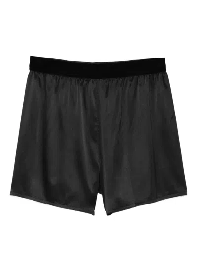 Tom Ford Black Shorts With Elastic Waist With Logo Lettering In Silk Stretch Woman In Black