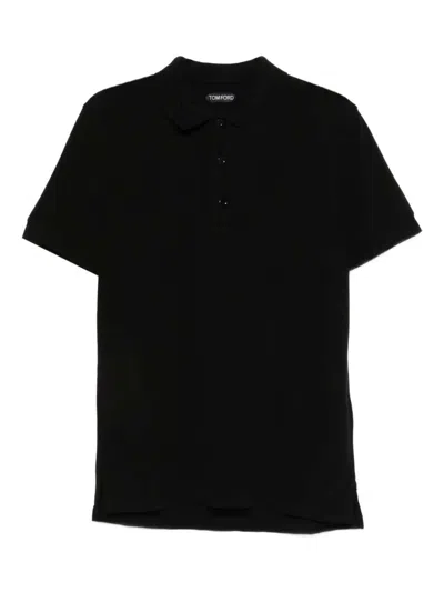 Tom Ford Mens Black Short-sleeve Lyocell-cotton Piquet Polo Shirt In Black