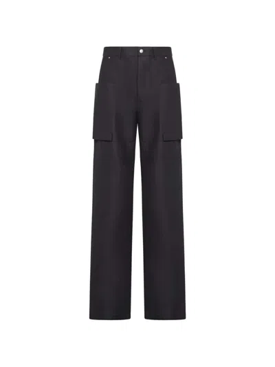 Rick Owens Stefan Flared Grain De Poudre Wool Cargo Trousers In Black