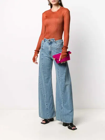 Maison Margiela High Waist Wide Leg Five Pocket Jeans In Blue