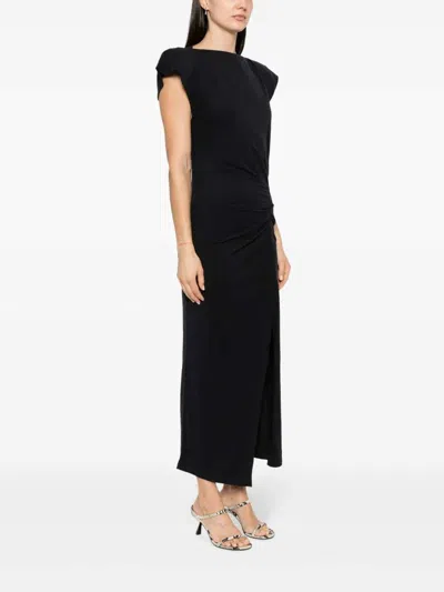Isabel Marant Nadela Draped Midi Dress With Ruched Detail In Black