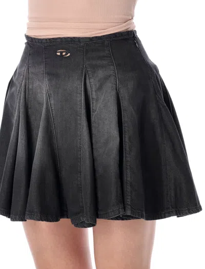 Diesel De-spiki-s Short Denim Skirt With Washed-out Effect In Black