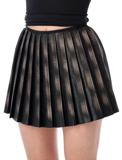 Diesel Short Pleated Skirt With Distressed Effect In Animal Print
