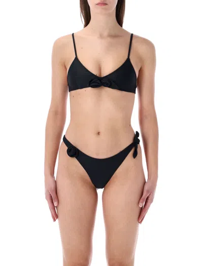 Coperni Floral Bikini Top Bow Side Ties In Black