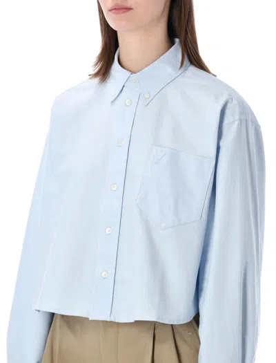Ami Alexandre Mattiussi Blue Cotton Ami De Coeur Cropped Oversized Shirt Blue