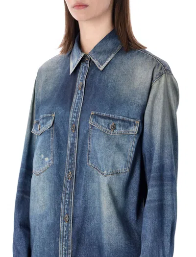 Golden Goose Deluxe Brand Women Oversized Shirt With Denim Print In Blue