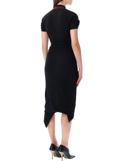 Vivienne Westwood Ruched Polo Dress Asymmetric Hem Keyhole In Black