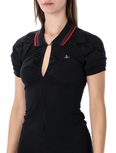 Vivienne Westwood Ruched Polo Dress Asymmetric Hem Keyhole In Black