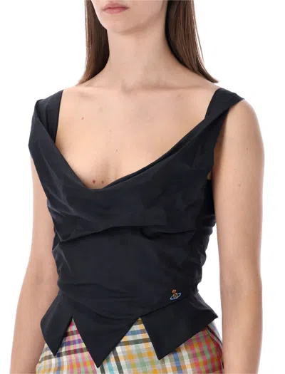 Vivienne Westwood Sleeveless Draped Top Asymmetric Hem Design In Black