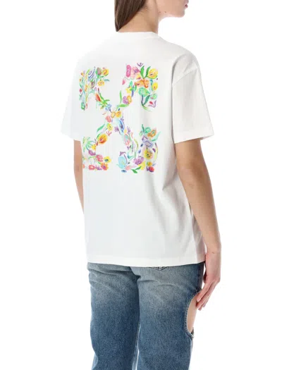 Off-white Crew Neck Cotton Floral Back T-shirt In White
