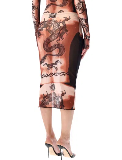 Jean Paul Gaultier Women S Re-edition Safe Sex Tattoo Long Skirt Black In Multi