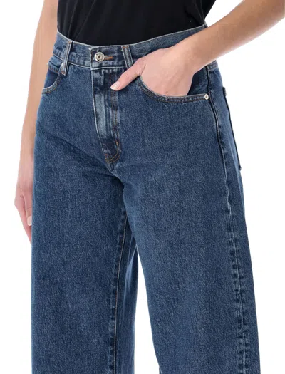 Frame The Bubble Blue Jeans With Structured Leg And Turn-up Hem In Denim Woman In Blue