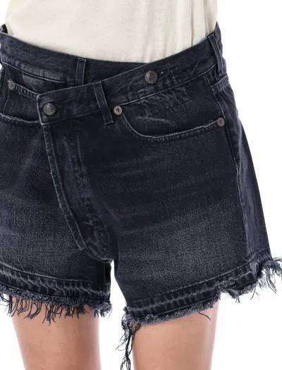 R13 Crossover Asymmetric Distressed Denim Shorts In Multi