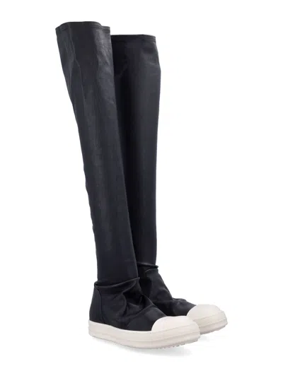 Rick Owens Black Knee-high Sneakers With Platform In Leather Woman In Black