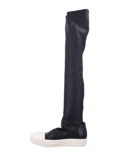 Rick Owens Black Knee-high Sneakers With Platform In Leather Woman In Black