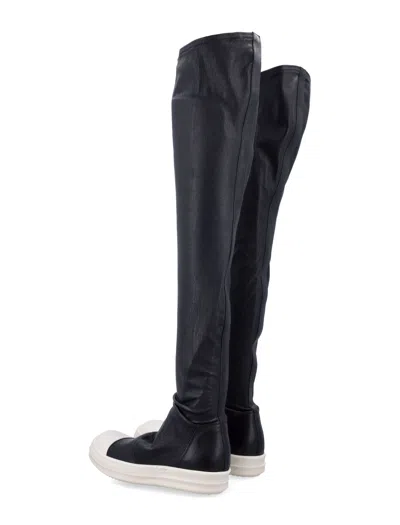 Rick Owens Black Knee-high Sneakers With Platform In Leather Woman In Black