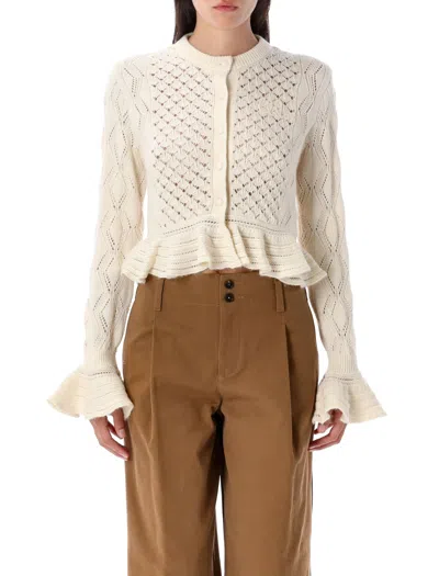 Chloé Latte-colored Crochet Cardigan In Cotton Blend In Multi