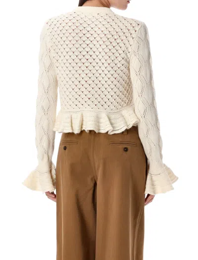 Chloé Latte-colored Crochet Cardigan In Cotton Blend In Multi