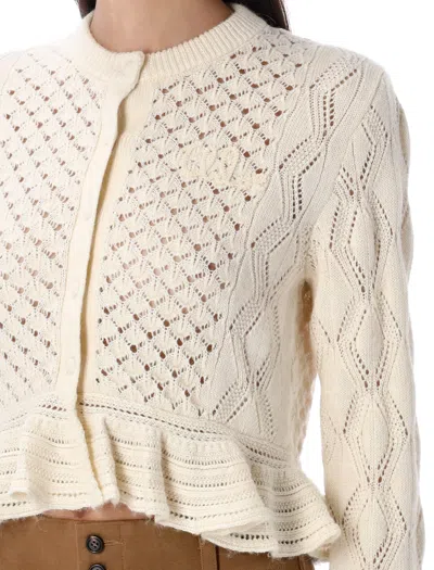 Chloé Latte-colored Crochet Cardigan In Cotton Blend In Multi