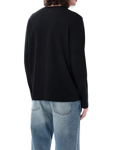 Ami Alexandre Mattiussi Ami Paris Men Black Crewneck Sweater With Adc Embroidery On The Front In Wool Blend Man In Multi