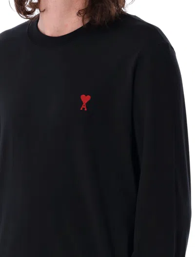 Ami Alexandre Mattiussi Ami Paris Men Black Crewneck Sweater With Adc Embroidery On The Front In Wool Blend Man In Multi