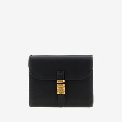 Pinko Saddle Black Wallet With Logo Detail On The Front In Leather Woman In Black