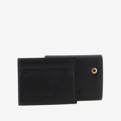Pinko Saddle Black Wallet With Logo Detail On The Front In Leather Woman In Black