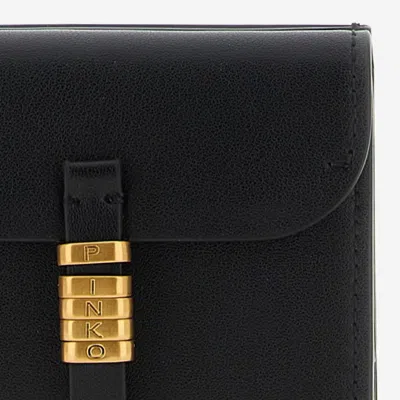 Pinko Saddle Black Wallet With Logo Detail On The Front In Leather Woman In Black