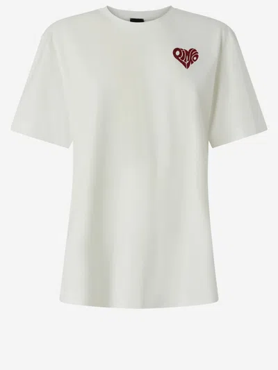 Pinko White Crewneck T-shirt With Logo Detail On The Front And Maxi Print On The Rear In Cotton Woman In Neutral