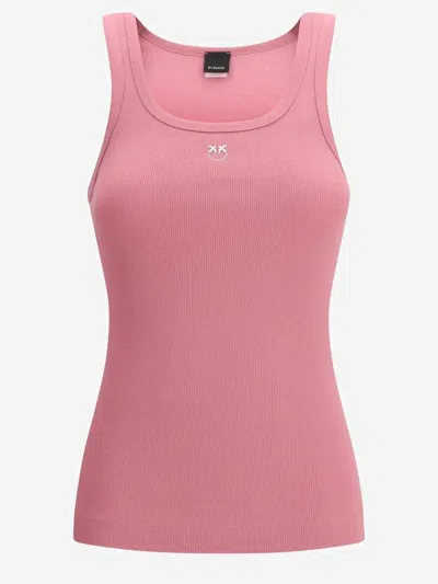 Pinko Ribbed Tank Top With Love Birds Logo In Pink