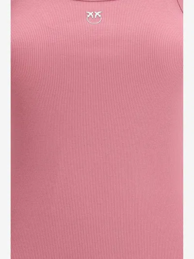 Pinko Ribbed Tank Top With Love Birds Logo In Pink