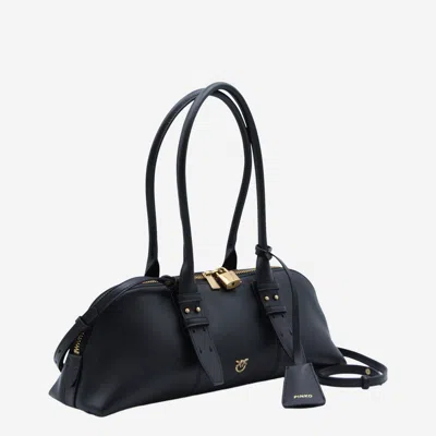 Pinko Bowling Bag Horizontal Black Handbag With Adjustable And Removable Shoulder Strap And Padlock Detail