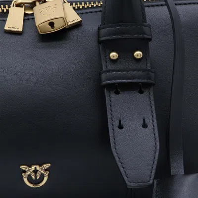 Pinko Bowling Bag Horizontal Black Handbag With Adjustable And Removable Shoulder Strap And Padlock Detail