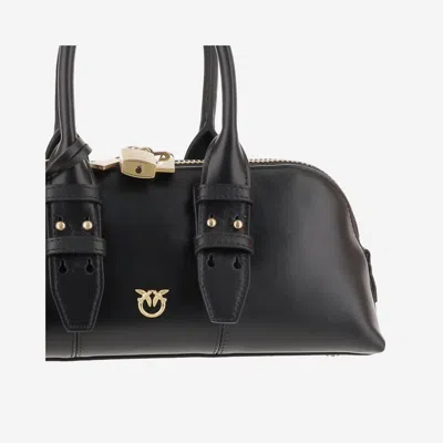 Pinko Bowling Bag Horizontal Black Handbag With Adjustable And Removable Shoulder Strap And Padlock Detail