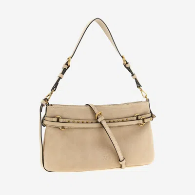 Pinko Classic Belted Suede Shoulder Bag In Pink