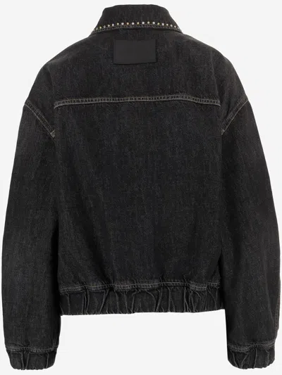 Versace Denim Jacket Elasticated Cuffs Hem Pockets Studs In Black