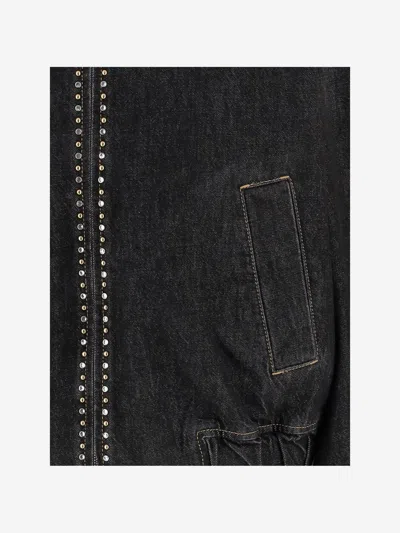 Versace Denim Jacket Elasticated Cuffs Hem Pockets Studs In Black