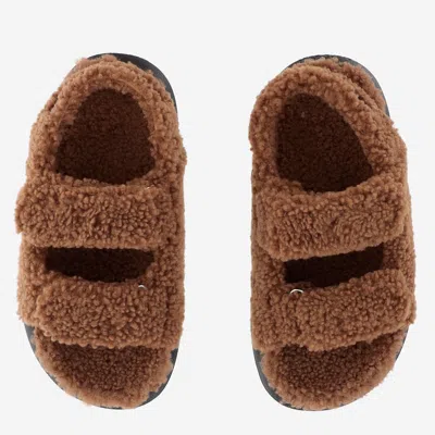 Moon Boot Shearling Sandals With Thick Sole In Brown