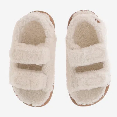 Moon Boot Platform Sandals Double Straps Shearling Upper In White