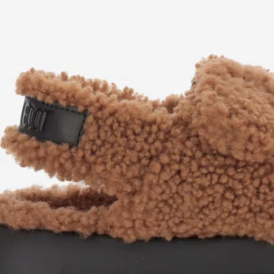 Moon Boot Shearling Sandals With Thick Sole In Brown