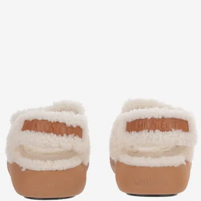 Moon Boot Platform Sandals Double Straps Shearling Upper In White