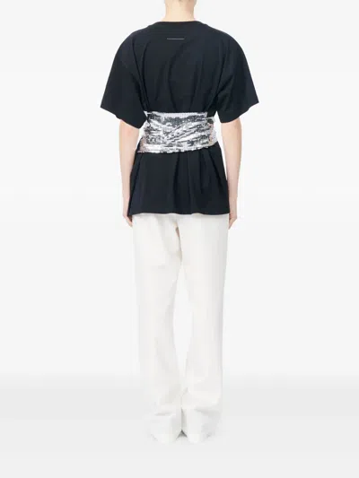 Mm6 Maison Margiela Short-sleeve Black T-shirt With Disco-style Gloves