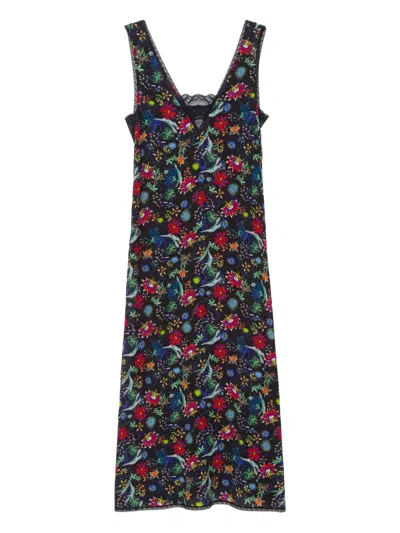 Zadig & Voltaire Womens Encre Renzo Floral-print Woven Midi Dress In Black