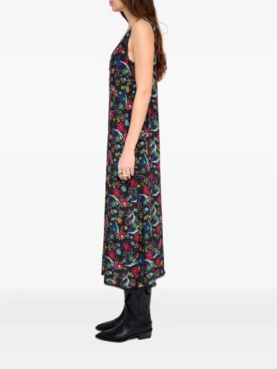 Zadig & Voltaire Womens Encre Renzo Floral-print Woven Midi Dress In Black