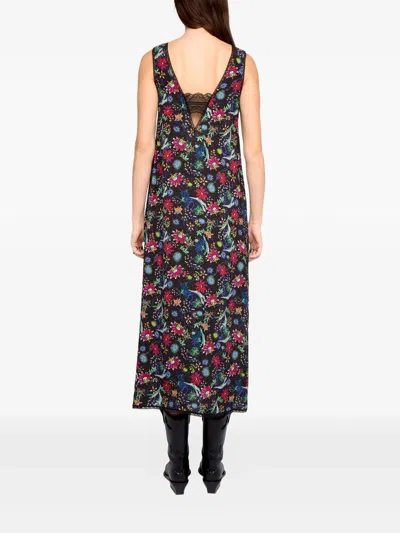 Zadig & Voltaire Womens Encre Renzo Floral-print Woven Midi Dress In Black