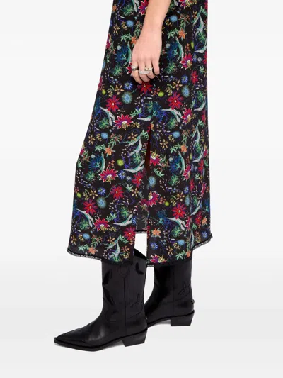 Zadig & Voltaire Womens Encre Renzo Floral-print Woven Midi Dress In Black